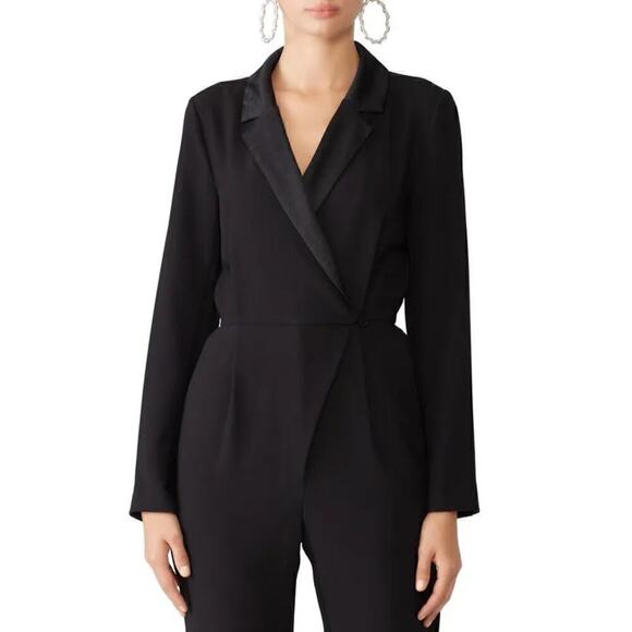 Greylin Reagan Tuxedo Jumpsuit Long Sleeve Satin Notch Collar Black Size XS - Picture 3 of 13
